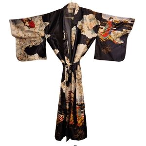 Oriental Floral Kimono Black  Robe